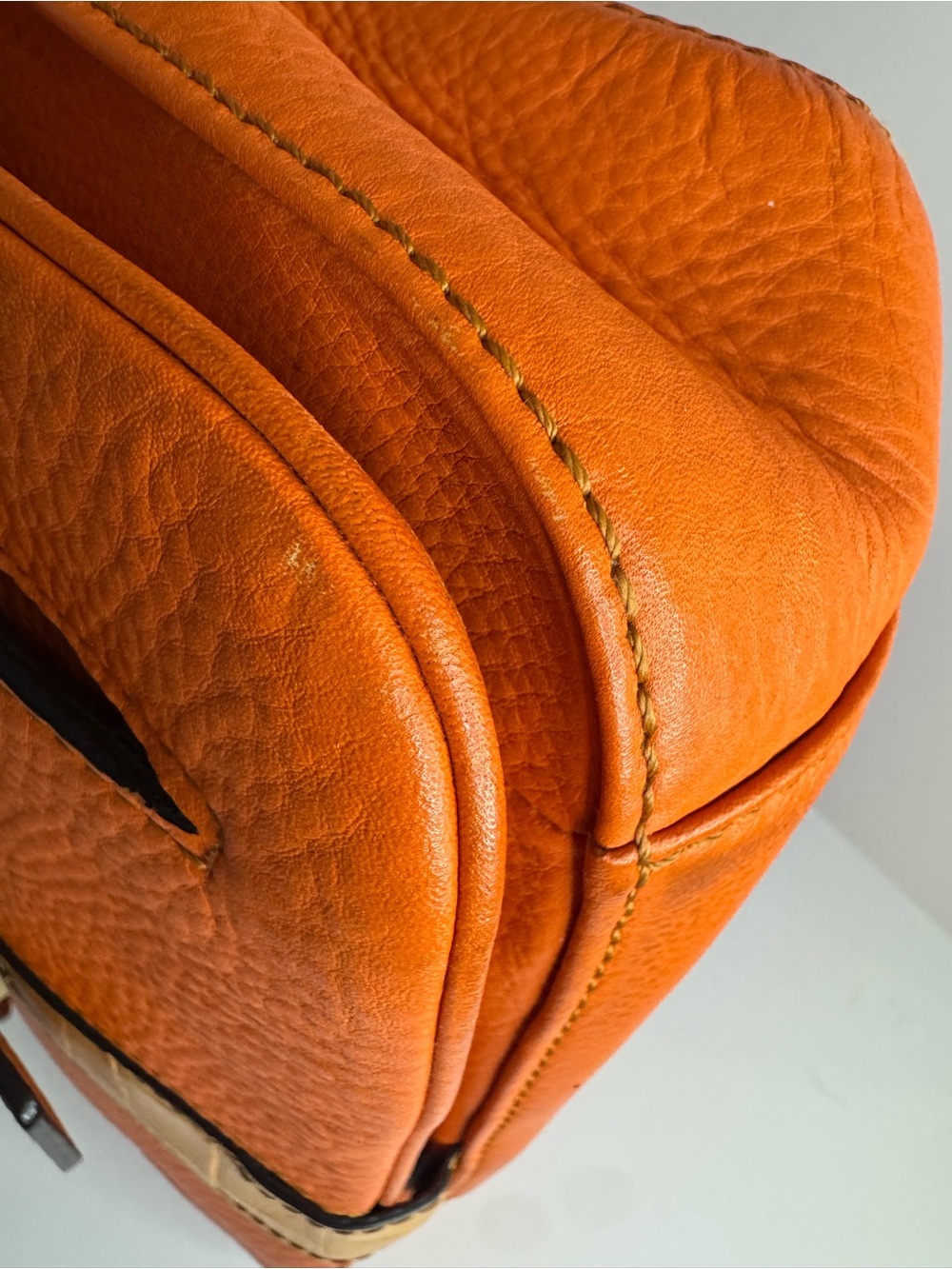#320 MCM Limited Edition Buckle Flap Top Handle Leather Color block Two Way Bag - Picture 11 of 17